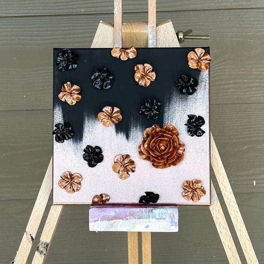 3D Rose Gold and Black Flowers on Rose Gold and Black background 8"x8"